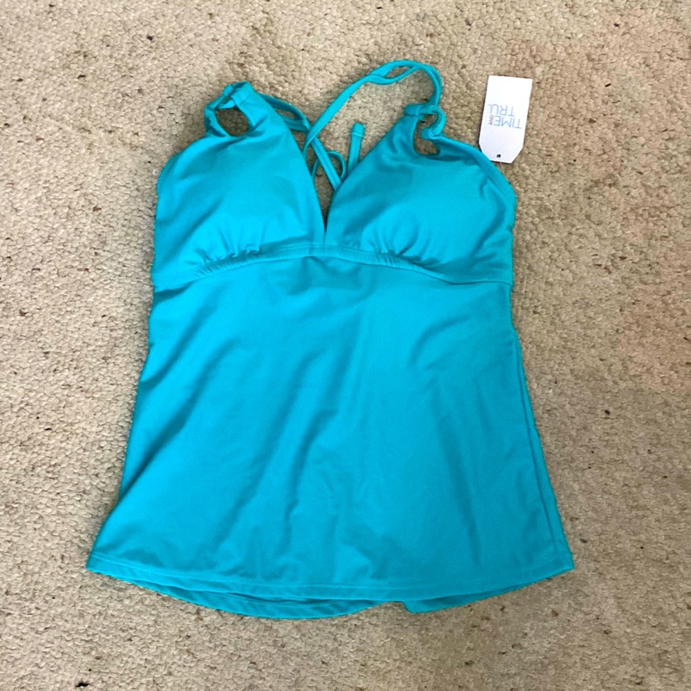 Time and Tru Solid Strappy Tankini Swimsuit Top Small